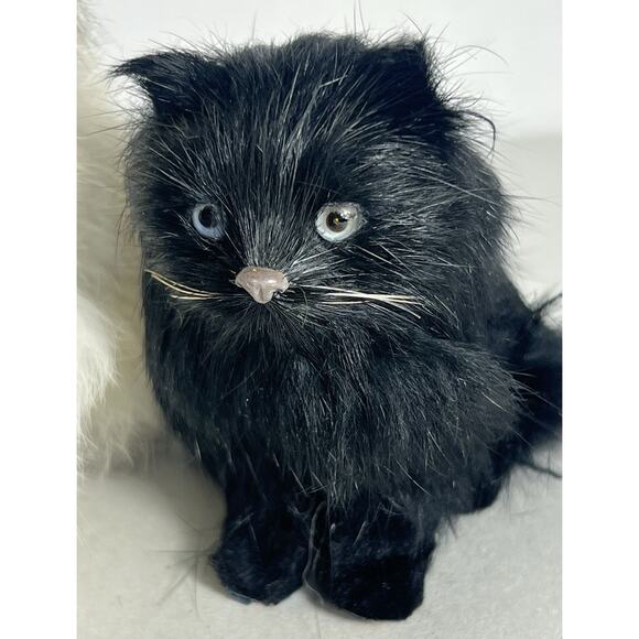 2 Vintage Real Rabbit Fur Cats Kittens Black Lifelike Miniature Cat Kitten - Picture 4 of 11